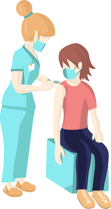 Computer-Generated Image of a Nurse Administering a COVID-19 Vaccine to a Masked Person